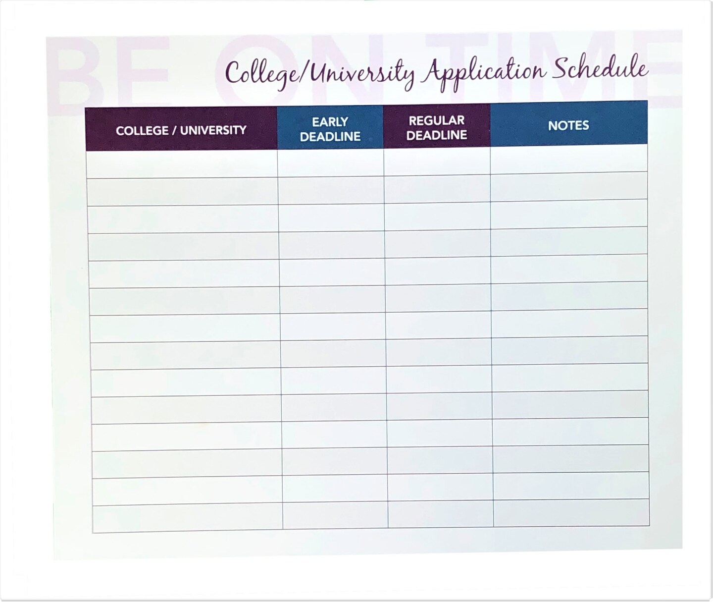 RE-FOCUS THE CREATIVE OFFICE College/University &#x26; Scholarship Application Tracker Sheet