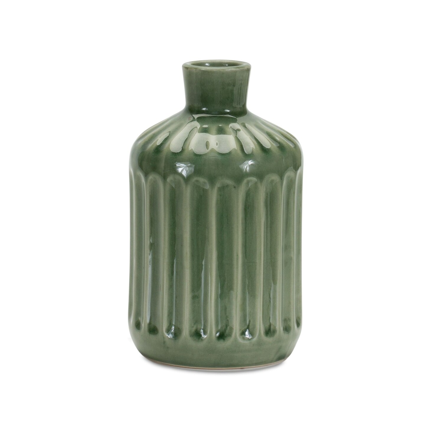 Melrose 7.25&#x22; Green Ribbed Bottleneck Planter Vase