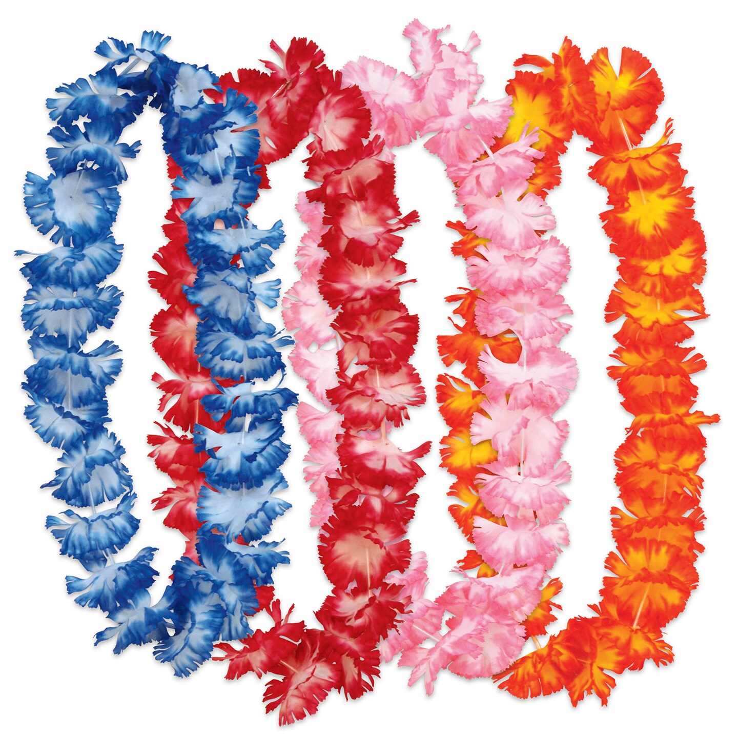 Beistle 24-Pieces Assorted Colors Hawaiian Floral Leis 34.5&#x22;