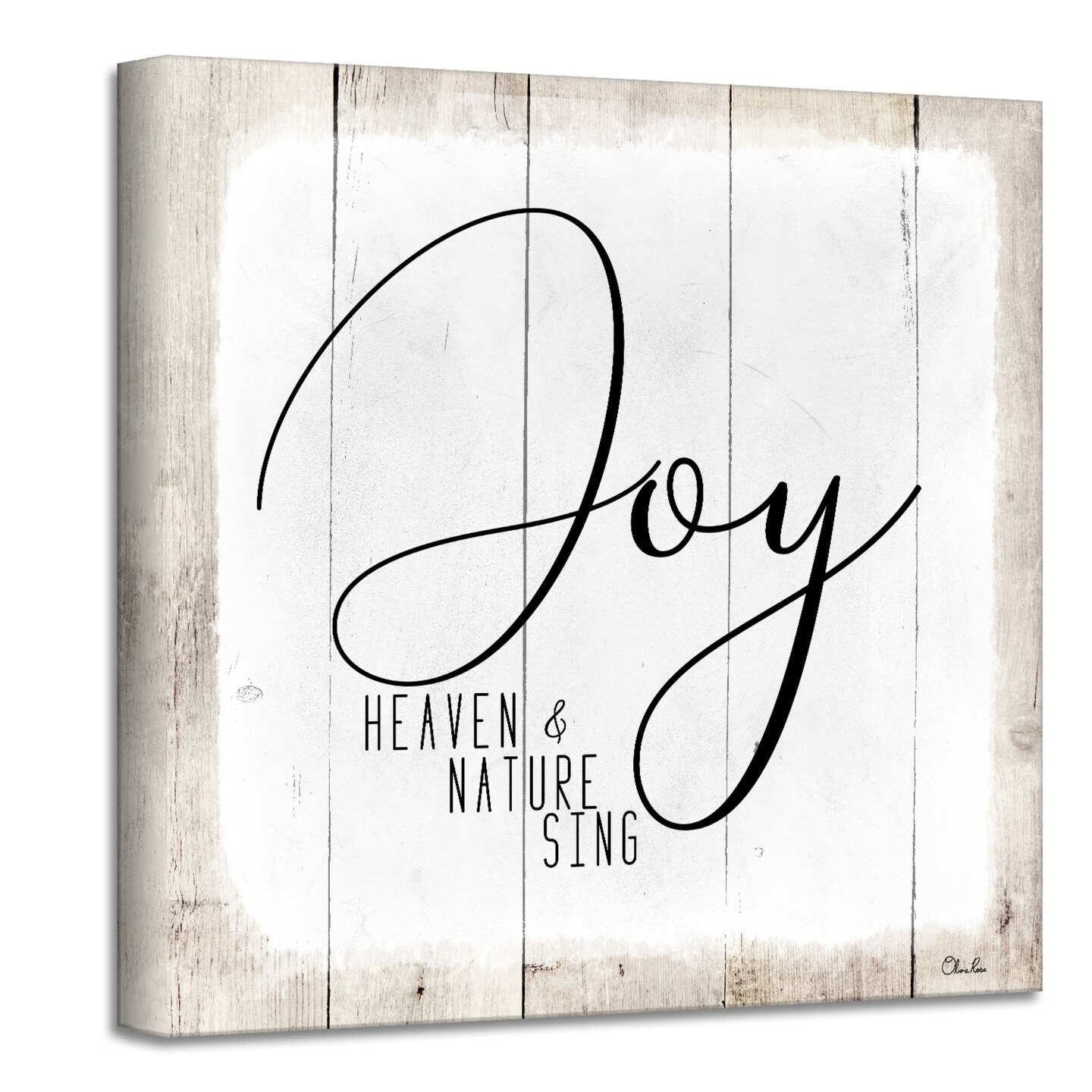 Crafted Creations Beige and White &#x27;Joy&#x27; Christmas Canvas Wall Art Decor 20&#x22; x 20&#x22;