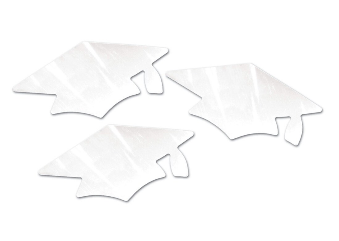 Beistle Club Pack of 18 White Metallic Graduation Cap Grad Party Cutout Decors 5.5"