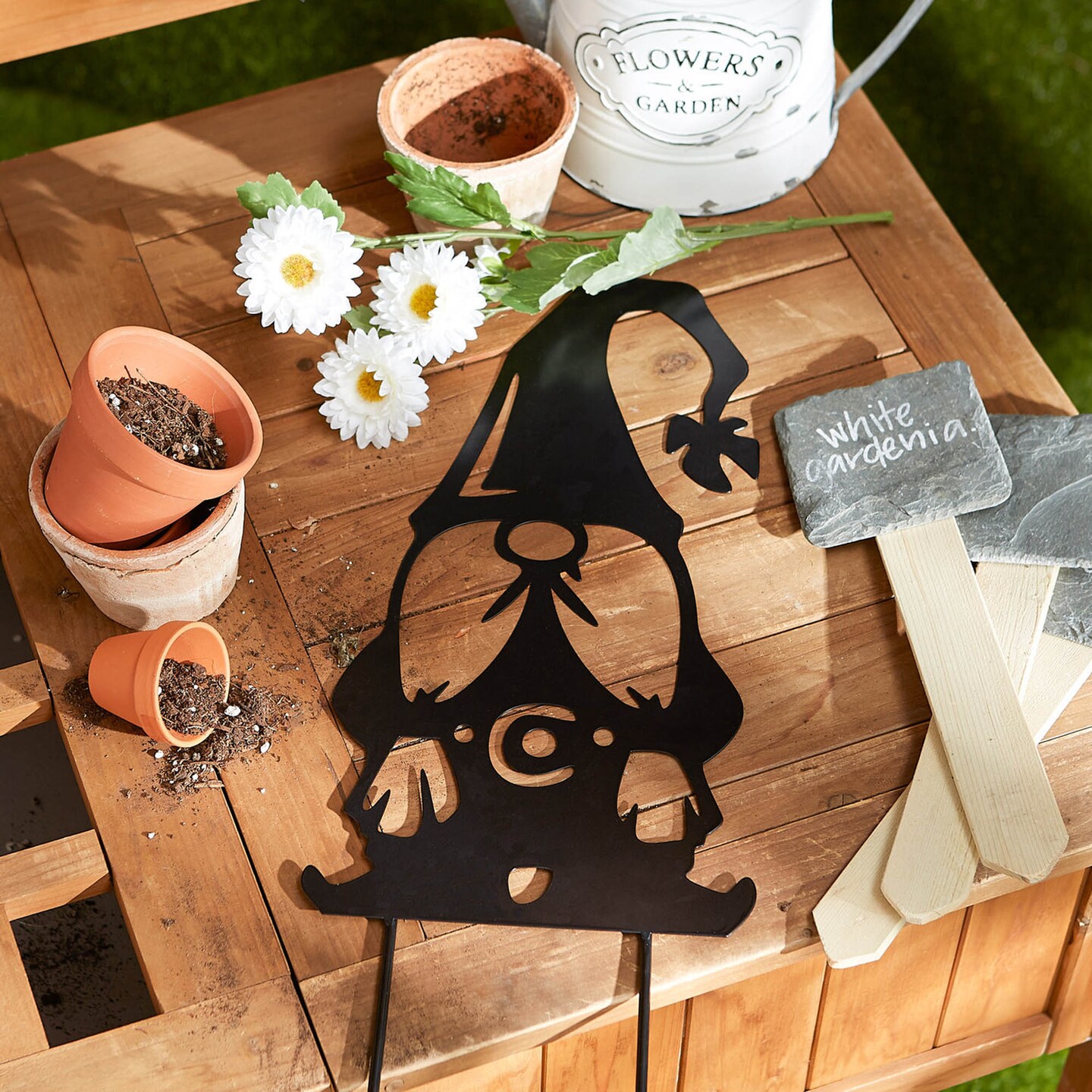 Accent Plus Home Decorative Metal Gnome Garden Stake - Black Hat