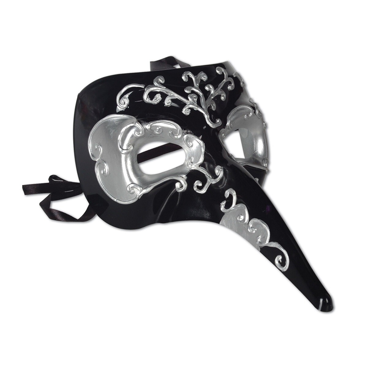 Beistle Club Pack of 12 Elegant Black and Silver Long Nose Mardi Gras Masquerade Masks