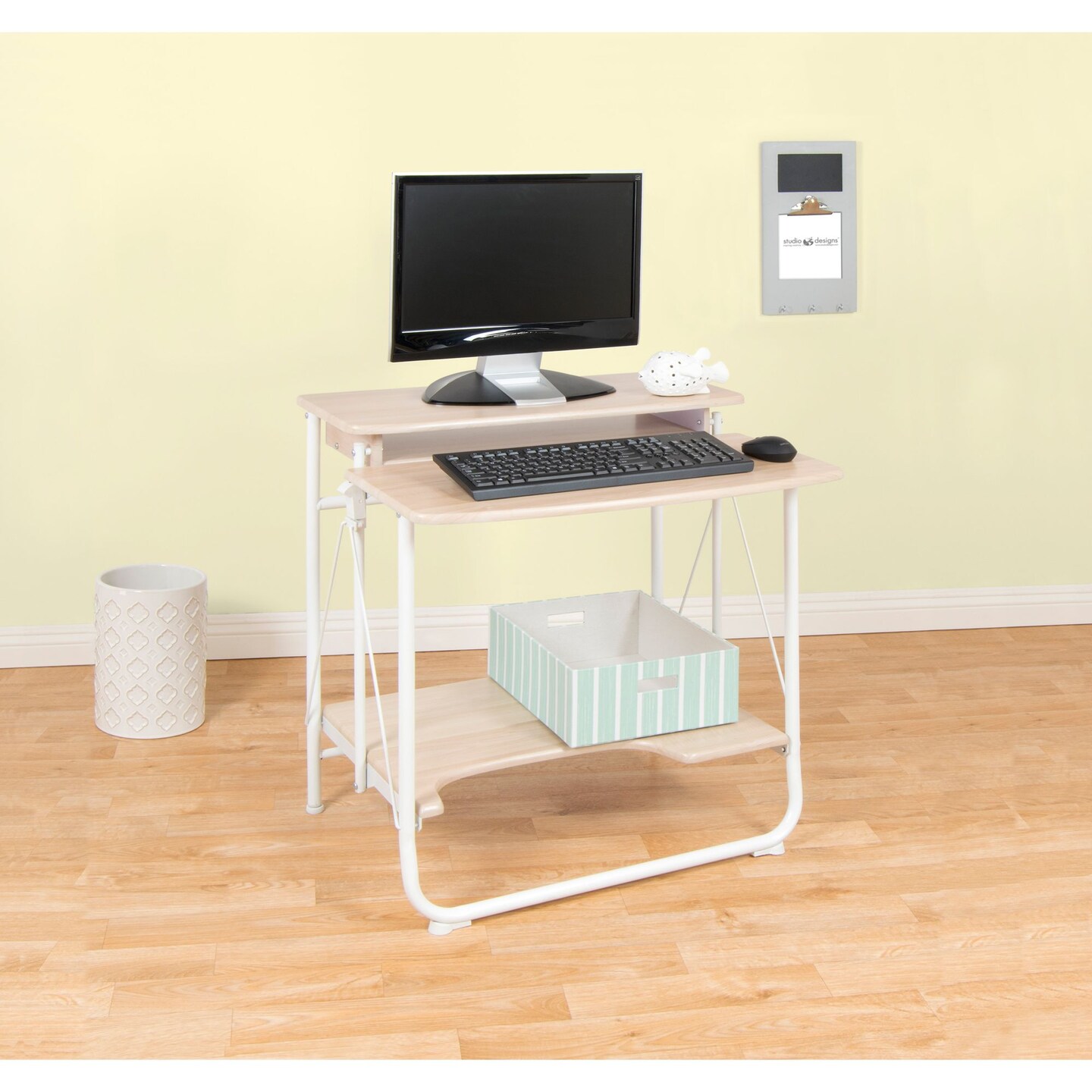 Stow Away Folding Desk with Shelves - White / Maple