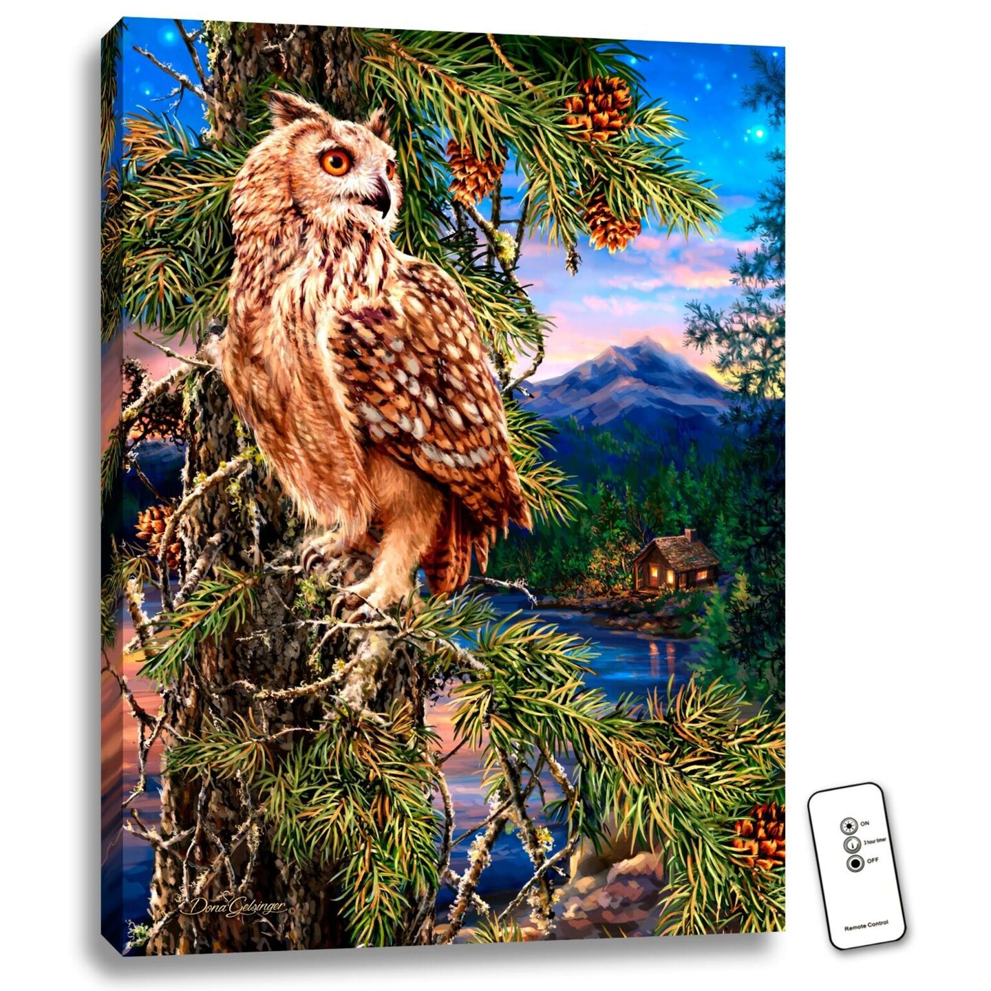 Glow Decor 24" x 18" Green and Brown Wisdom of the Woods Backlit LED Wall Art with Remote Control