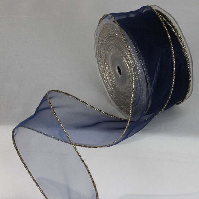 The Ribbon People Royal Blue and Gold Ribbed Wired Craft Ribbon 2" by 27 Yards