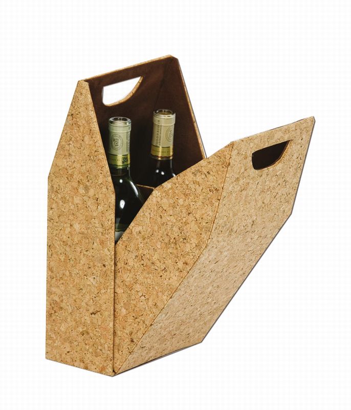 CC Home Furnishings 15&#x22; Brown Liquor Double Bottle Suede-Lined Cork Design Carrying Box