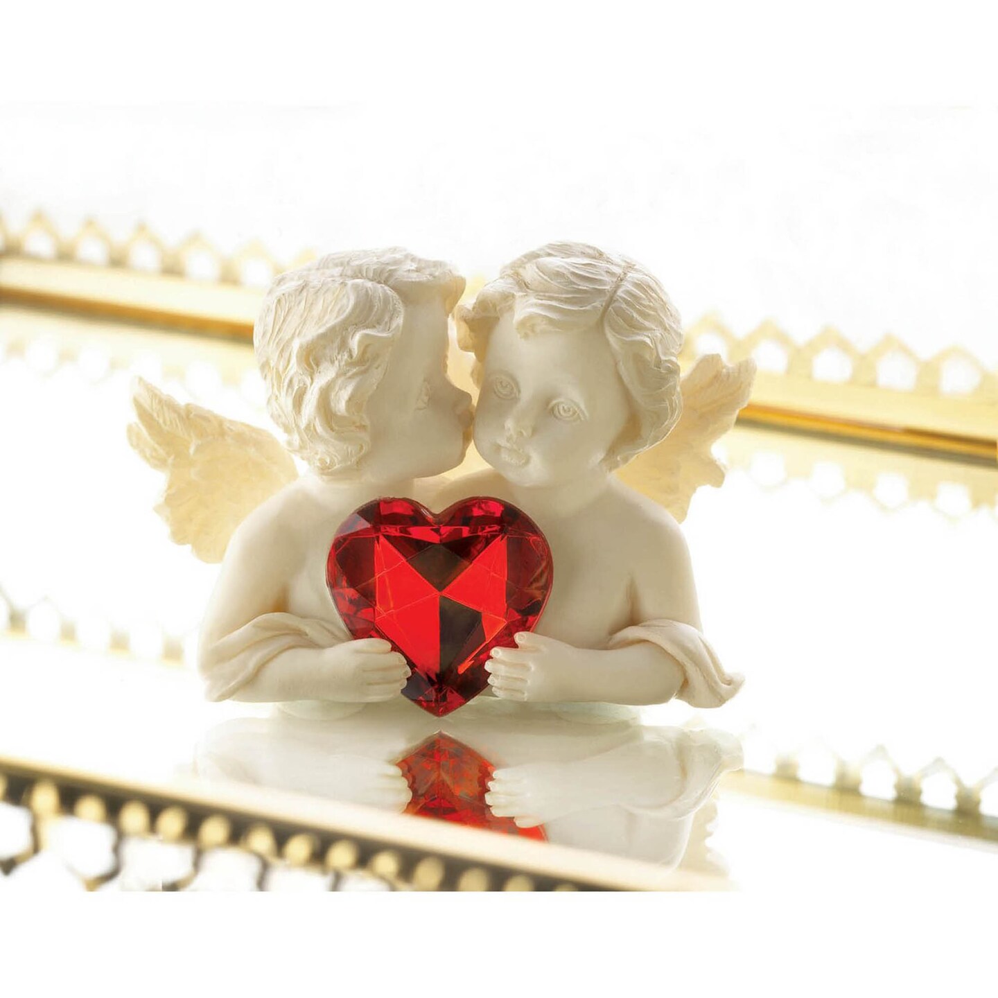 Accent Plus Home Decorative Cherubs Figurine with Heart Gem