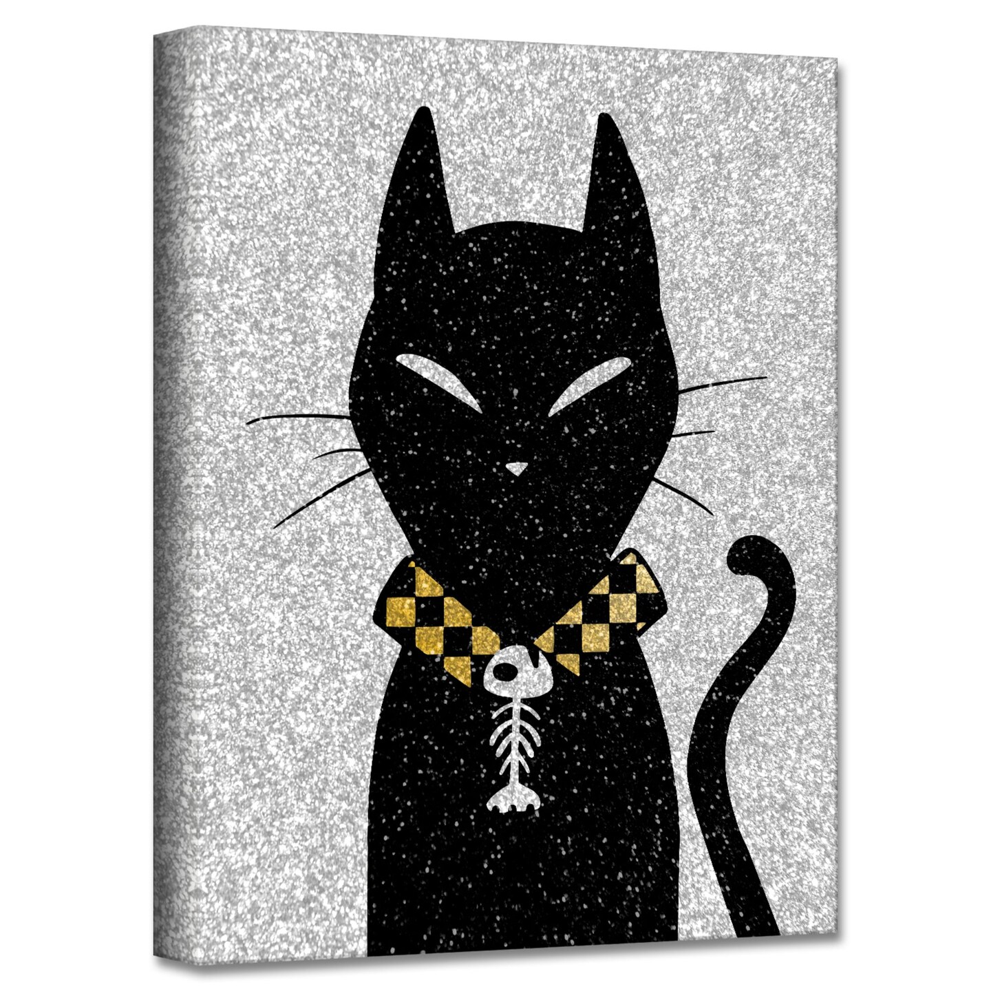 Crafted Creations Gray and Black Glamoween Kitty I Canvas Halloween Wall Art Decor 30&#x22; x 20&#x22;