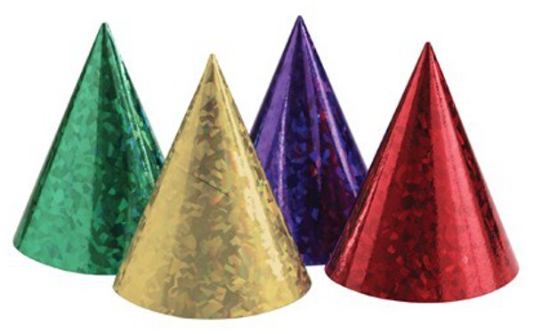 Party Central Club Pack of 48 Red and Blue Prismatic Birthday Paper Party Hats 6.25&#x22;