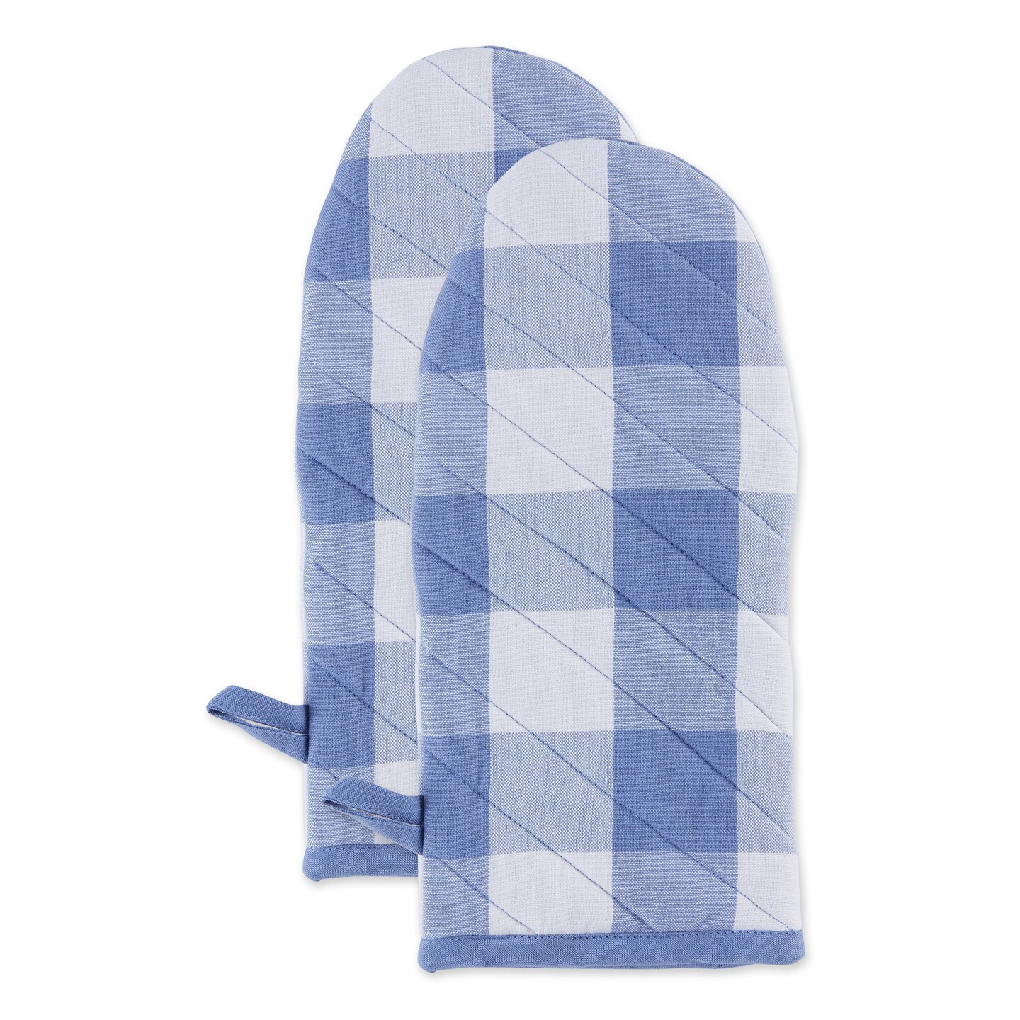 Contemporary Home Living Set of 2 13" x 6" Stonewash Blue and White Buffalo Check Oven Mitts