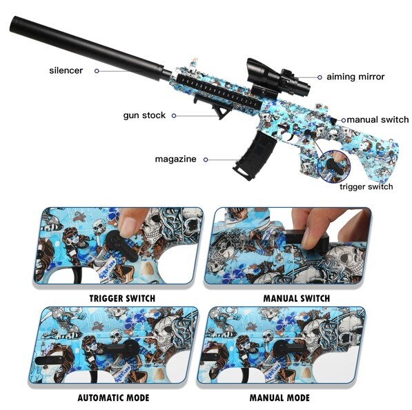 Gel Ball Blaster Gun with 350 Shots per Minute - Includes 10,000 Gel Balls and Rechargeable Battery - Great for Team Games