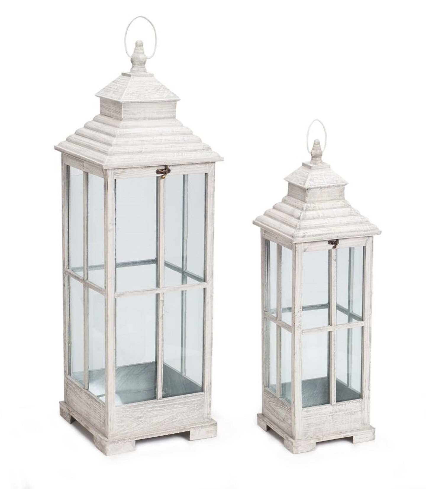 Diva At Home Set of 2 White Distressed Finish Elegant Lantern with Glass Door 38&#x22;