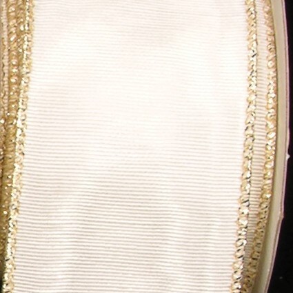 The Ribbon People White and Gold Symphony Edge Wired Craft Ribbon 2" x 44 Yards