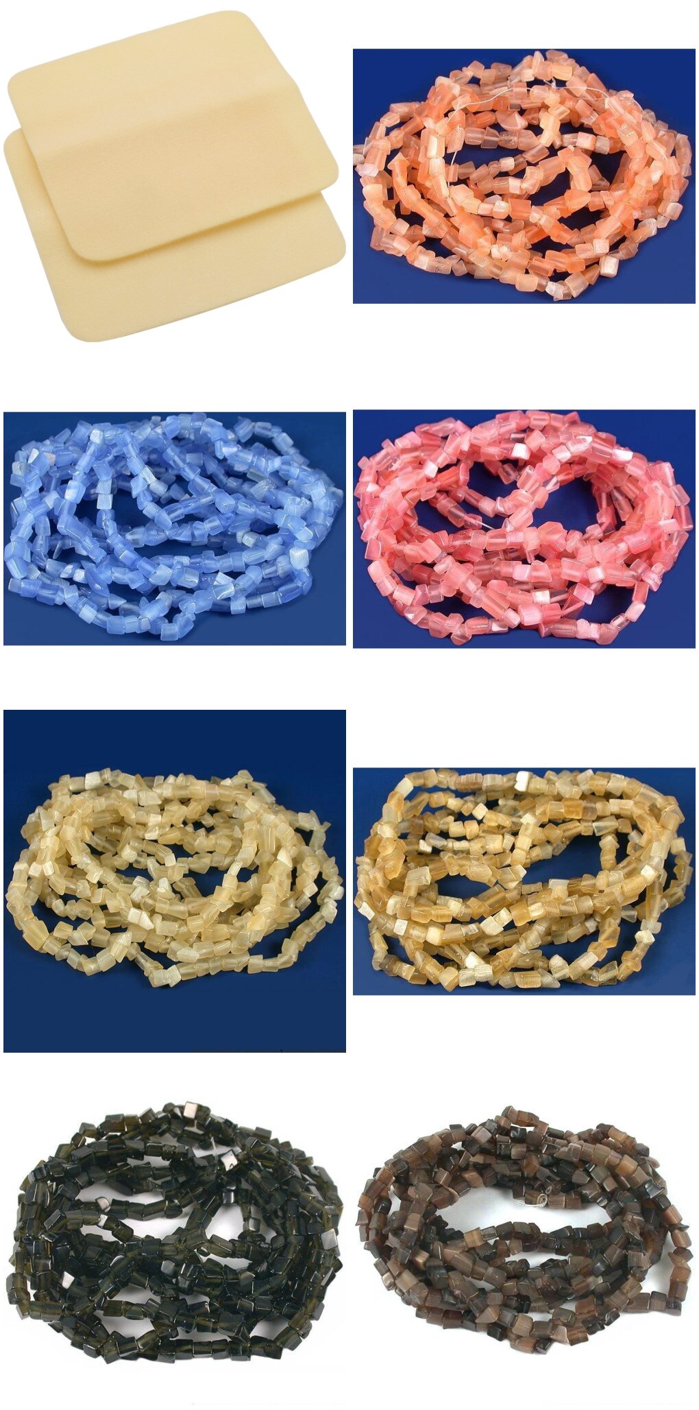 2 Beading Mats 8" x 8" & 7 Strands Glass & Chip Beads Various Colors and Sizes