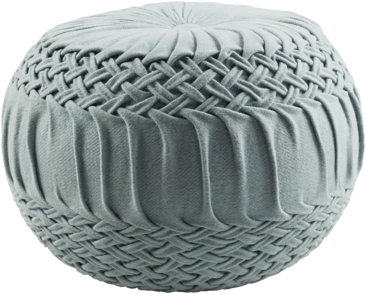 Diva At Home 14&#x22; x 18&#x22; Blue Round Woven Wool Decorative Pouf Ottoman