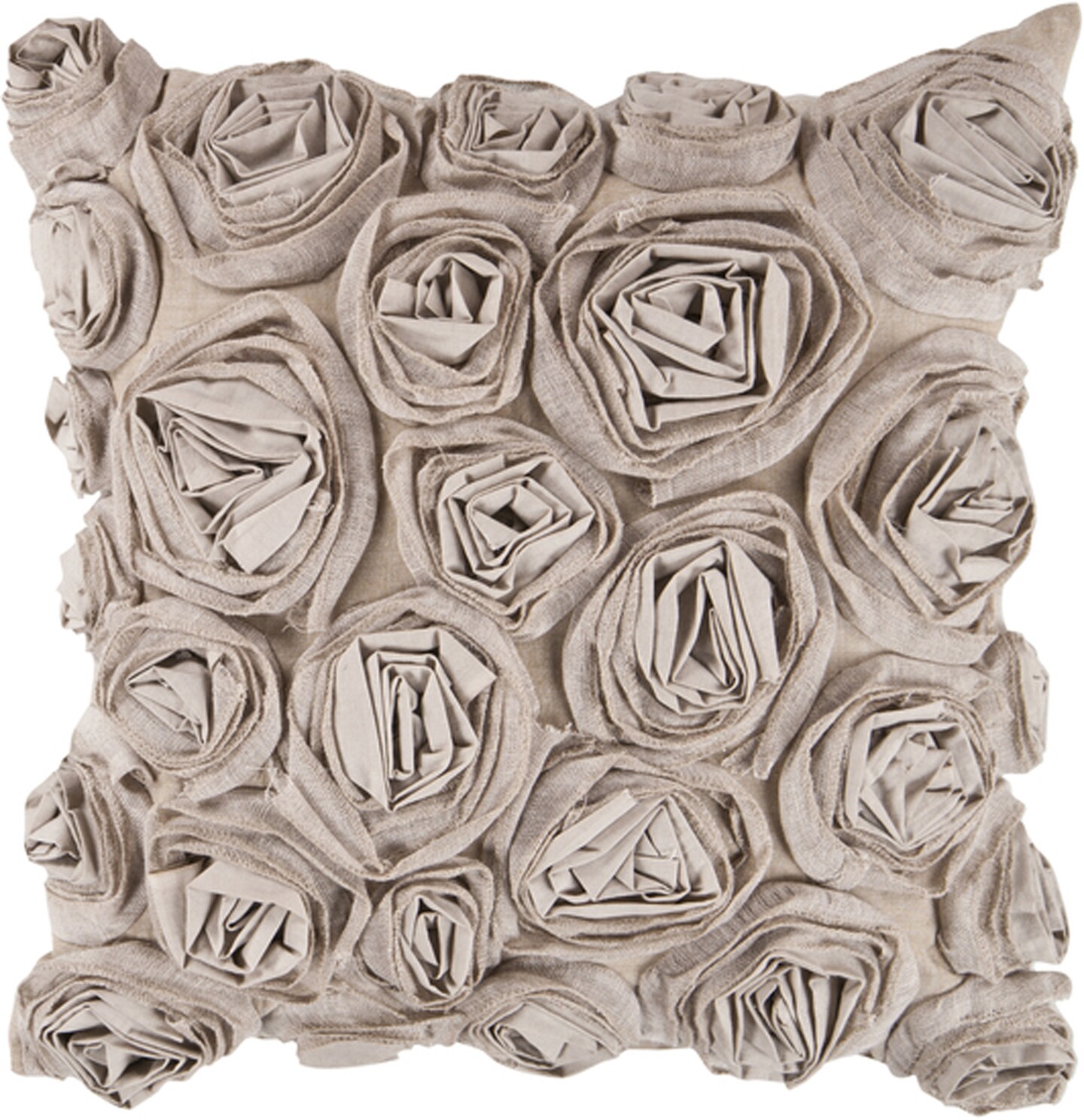 Tiwari Home 22" Taupe Brown Pleated Rose Square Throw Pillow - Down Filler
