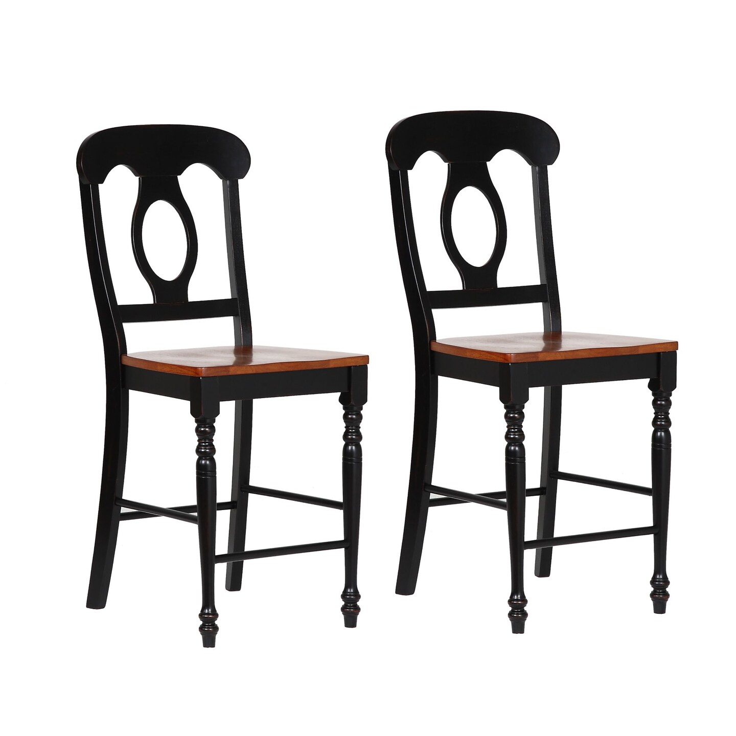 The Hamptons Collection Set of 2 Antique Black and Cherry Brown Napoleon Style Cafe Height Barstool, 43&#x201D;