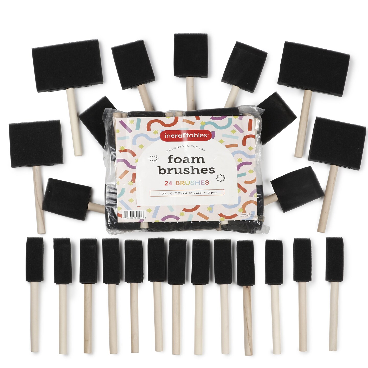 Incraftables Sponge Brushes for Painting 24pcs. Foam Brushes for Staining, DIY Crafts, Acrylic Paints, Arts, Polyurethane & Mod Podge. Best Assorted Sponge Paint Brushes (1”, 2”, 3” & 4 Inch)