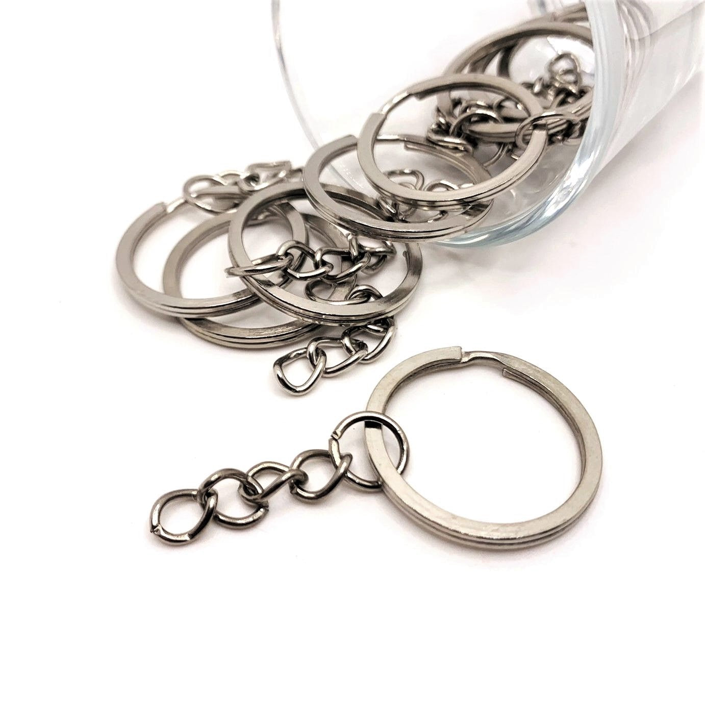 LowCostCraftSupplies Silver Keyrings, Stainless Steel, Silver Keychains, 25mm Split Rings, Handbag Hoops, Bag Charm, Purse Charm, Keyring Making