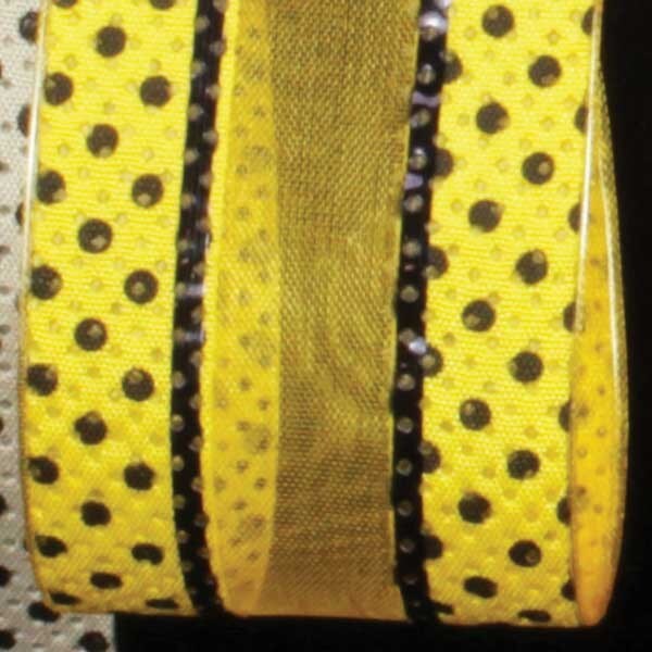 The Ribbon People Yellow and Black Polka Dots Wired Craft Ribbon 1.5&#x22; x 40 Yards