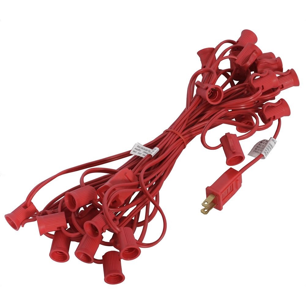 Vickerman 25&#x27; Commerical C7 Christmas Light Socket Set - 12&#x22; Spacing 18 Gauge Red Wire