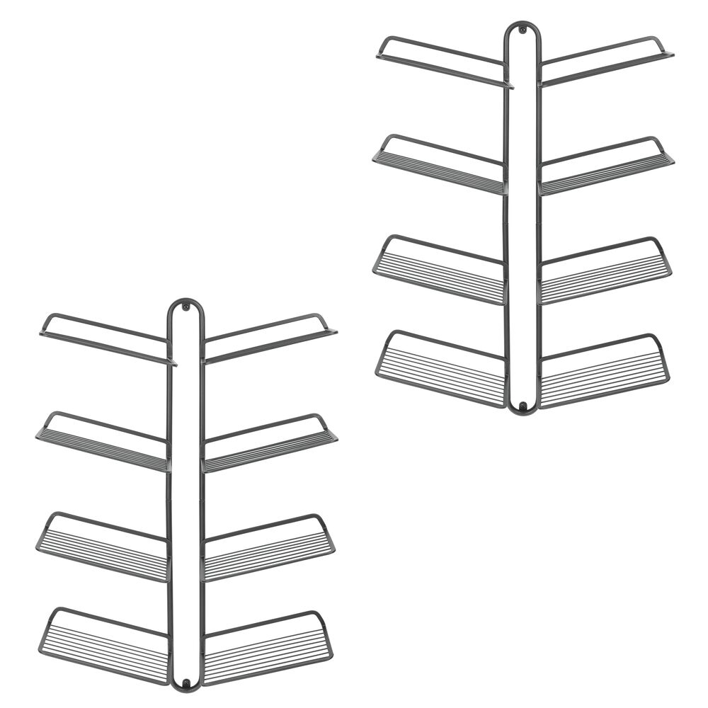 mDesign Metal Shoe Display &#x26; Storage Rack, 4 Tier, Wall Mount, 2 Pack