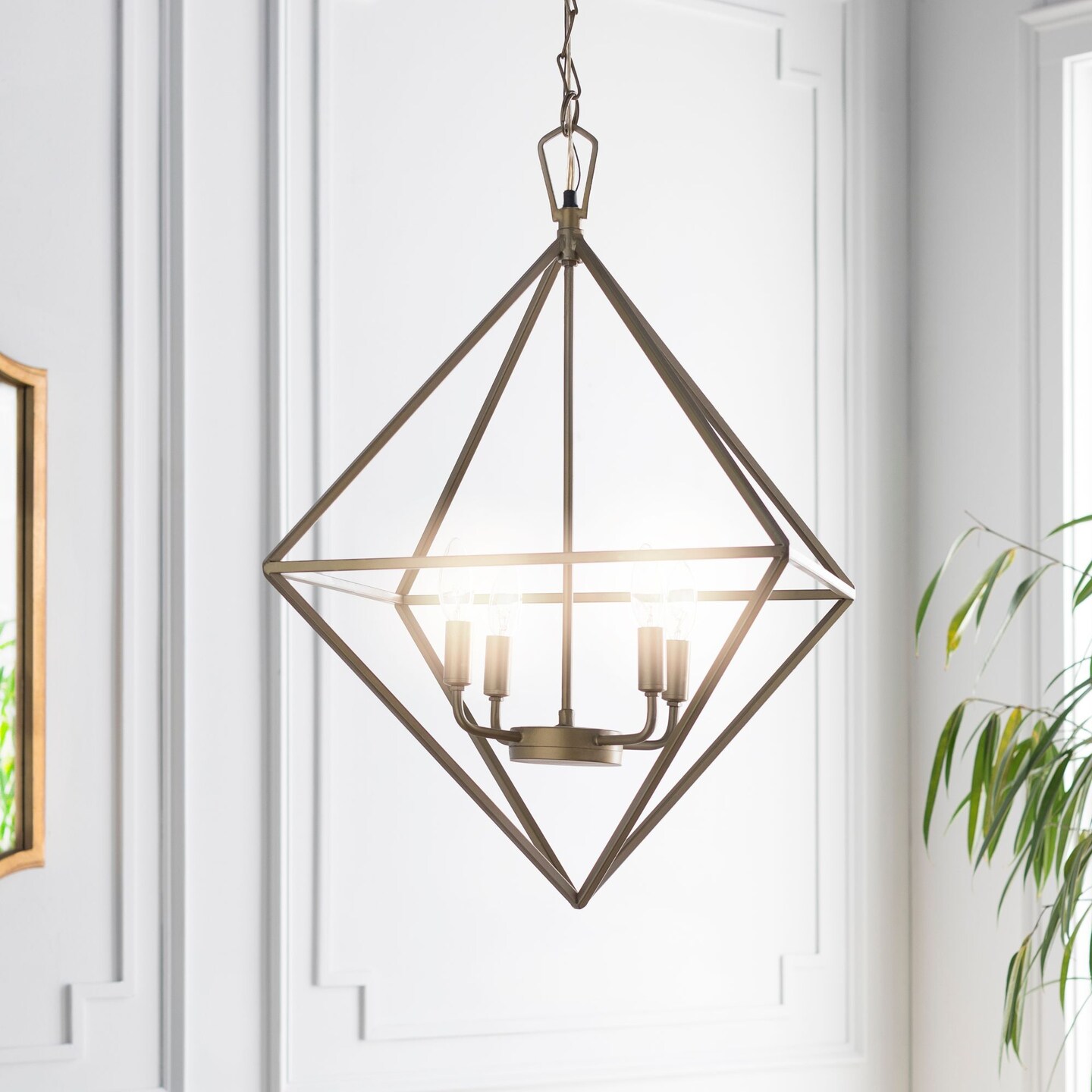 Tiwari Home 29&#x22; Contemporary Style Gold Colored Hanging Lantern Ceiling Light Fixture