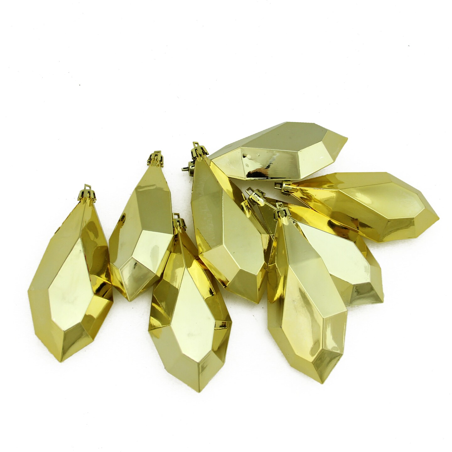 Northlight 8ct Shiny Gold Glamour Diamond Cut Shatterproof Christmas Drop Ornaments 4.75&#x22;