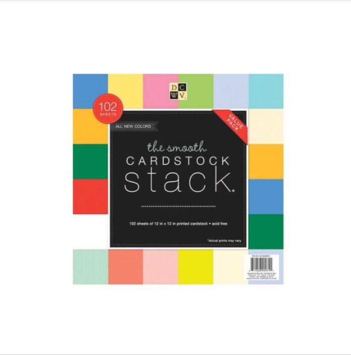 DCWV SINGLE SIDED PAPER STACK CARDSTOCK SMOOTH SOLID 12”x12” (102 SHEETS) CS-010-00001