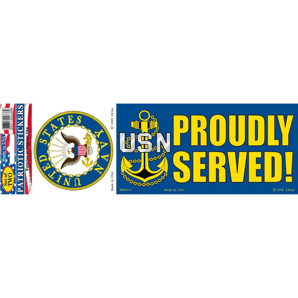 U.S. Navy Proudly Served Bumper Sticker 3&#x22;X6-1/2&#x22;