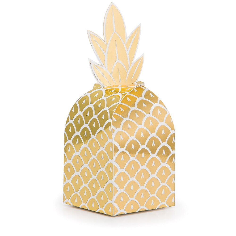 Party Central Club Pack of 48 Glittering Gold and Foil Stamped Pineapple Decorative Favor Boxes 10.5&#x201D;
