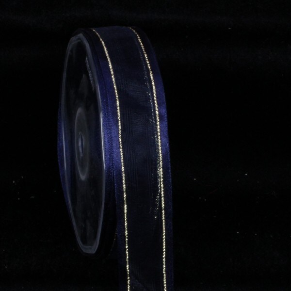 The Ribbon People Navy Blue and Gold Edged Craft Ribbon Trim with Gold Setting 1" x 60 Yards