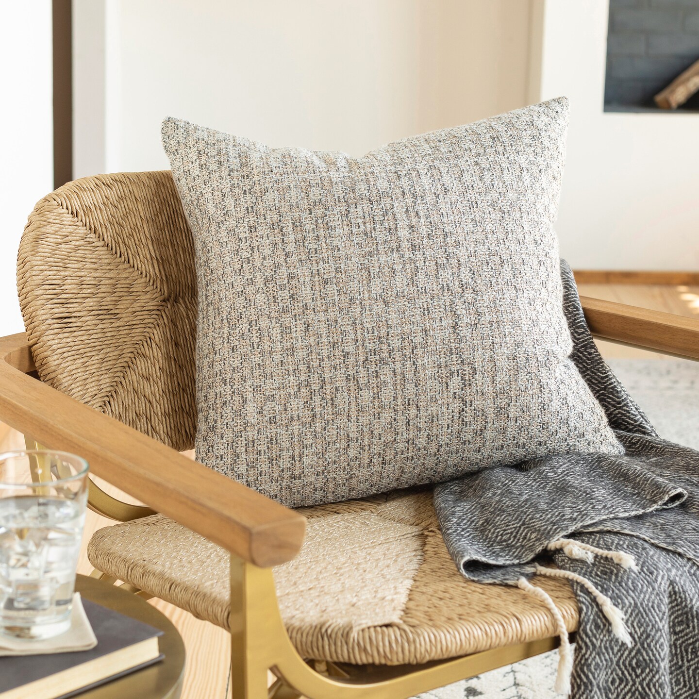 Diva At Home 20" Cream and Gray Woven Textured Throw Pillow - Poly Filled