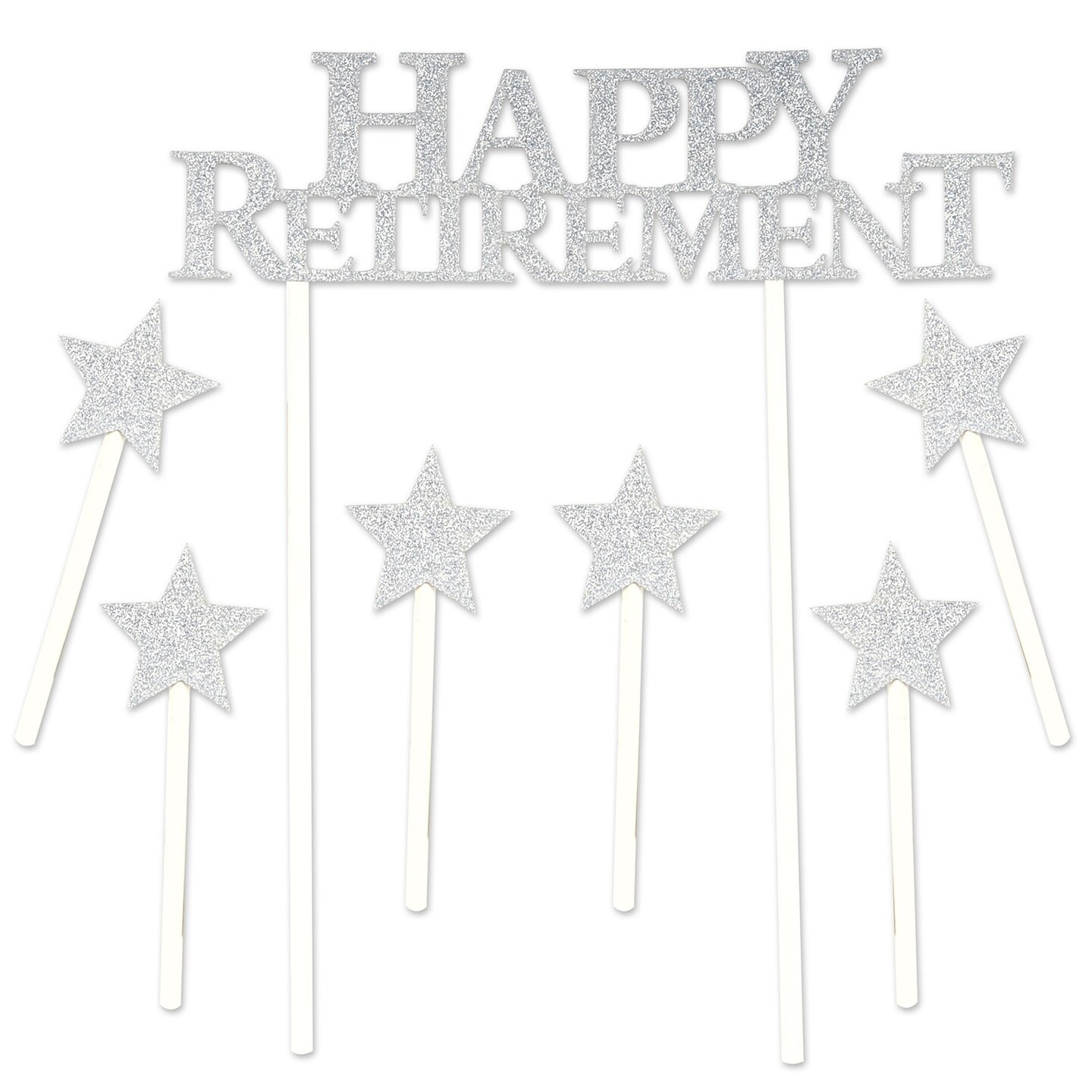 Beistle 24 Pieces Silver &#x201C;HAPPY RETIREMENT&#x201D; Retirement Party Cake Topper 3.25&#x2019;