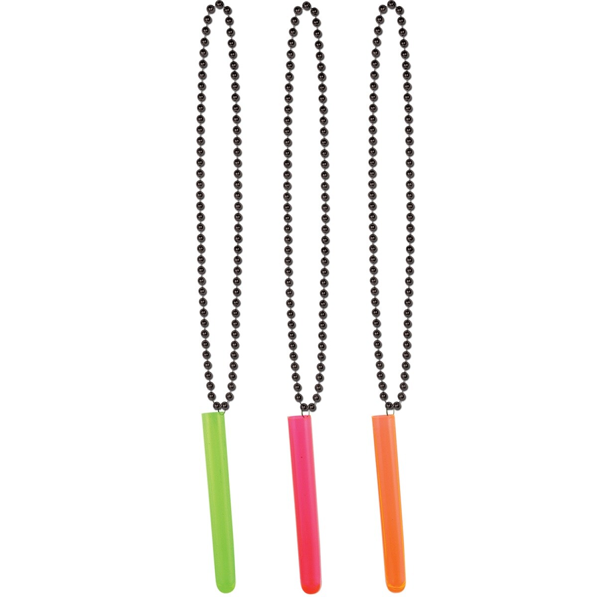 Party Central Club Pack of 12 Black Beads with Vibrantly Colored Neon Test Tube Shot Glass Party Necklaces 33&#x22;