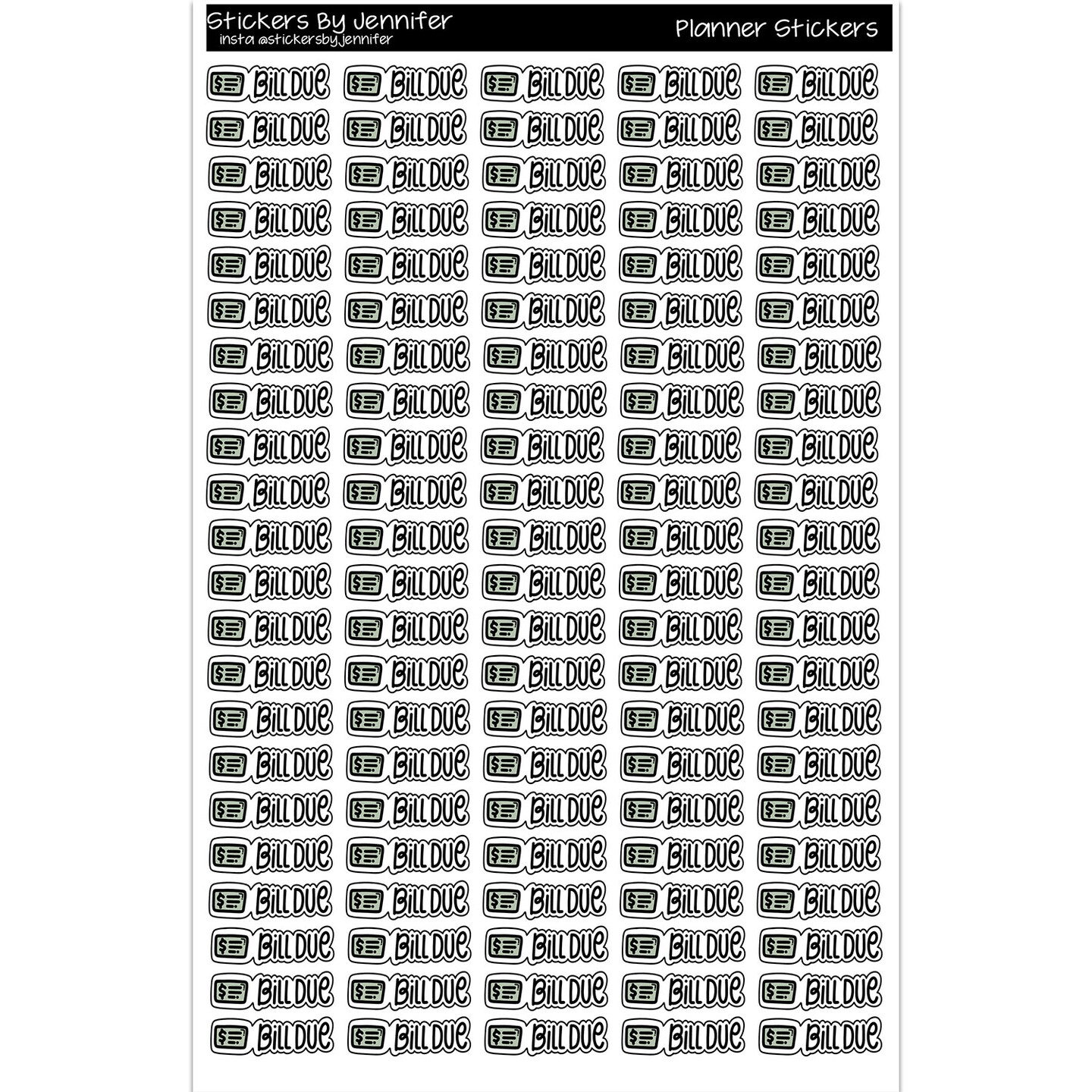 Bill Due Script Planner Stickers