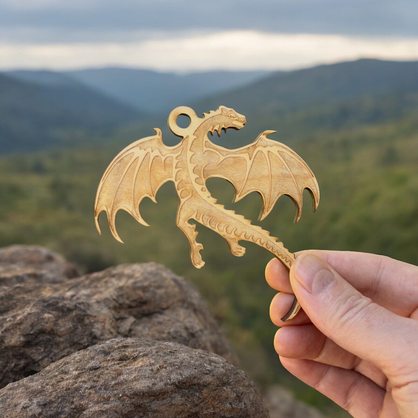 Ornament - Flying Dragon - Raw Wood 4x3in Ornament - Flying Dragon - Raw Wood 4x3in