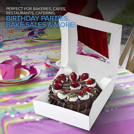 8 x 8 x 2.5&#x201D; White Bakery Boxes with Window Pastry Boxes for Strawberries, Dessert Boxes, Bakery