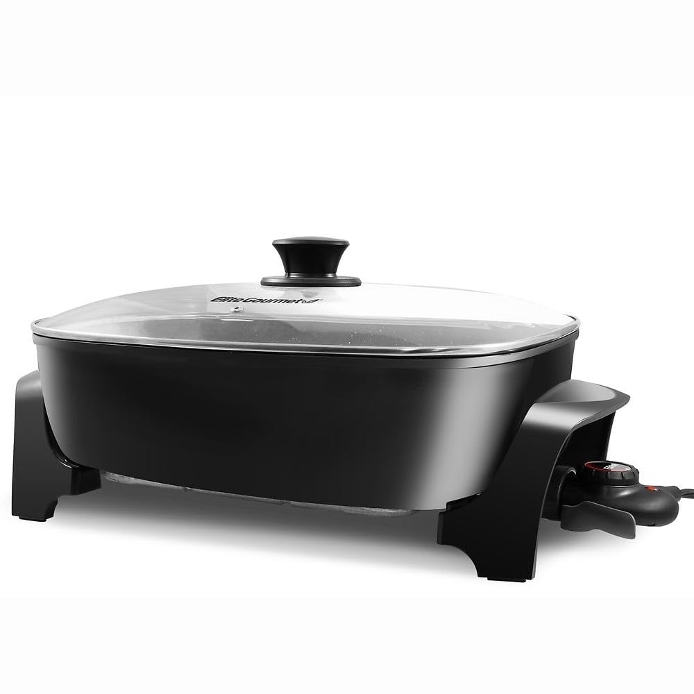 Elite Gourmet   XL Skillet with Lid - Black