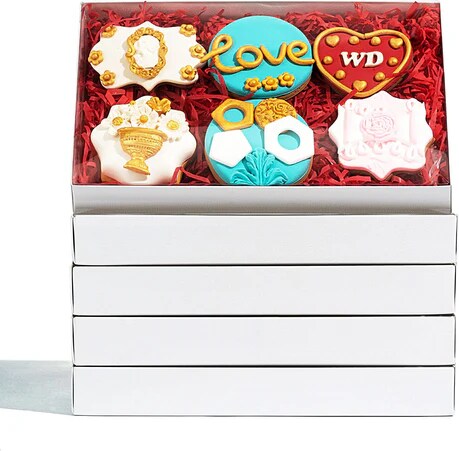 100 White Box Clear Slide-On Lid - 2 Compartments, 81x41x30mm, For Cookies Macarons Chocolate