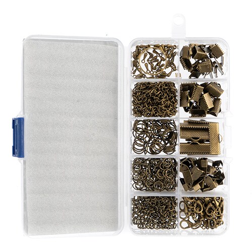 John Bead 10-Slot Antique Brass Jewelry Findings Kit Assortment, 503pcs