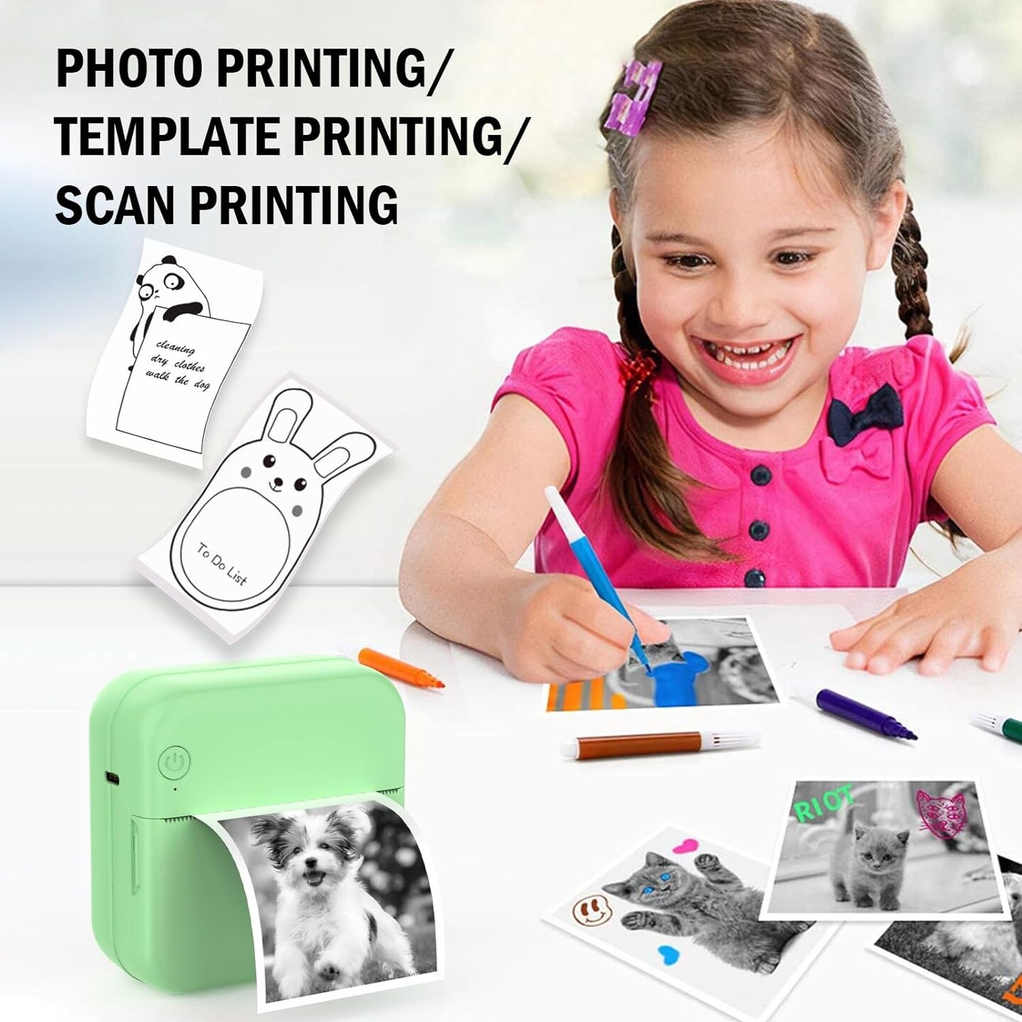Wireless Mini Sticker Printer with 10 Rolls Thermal Paper