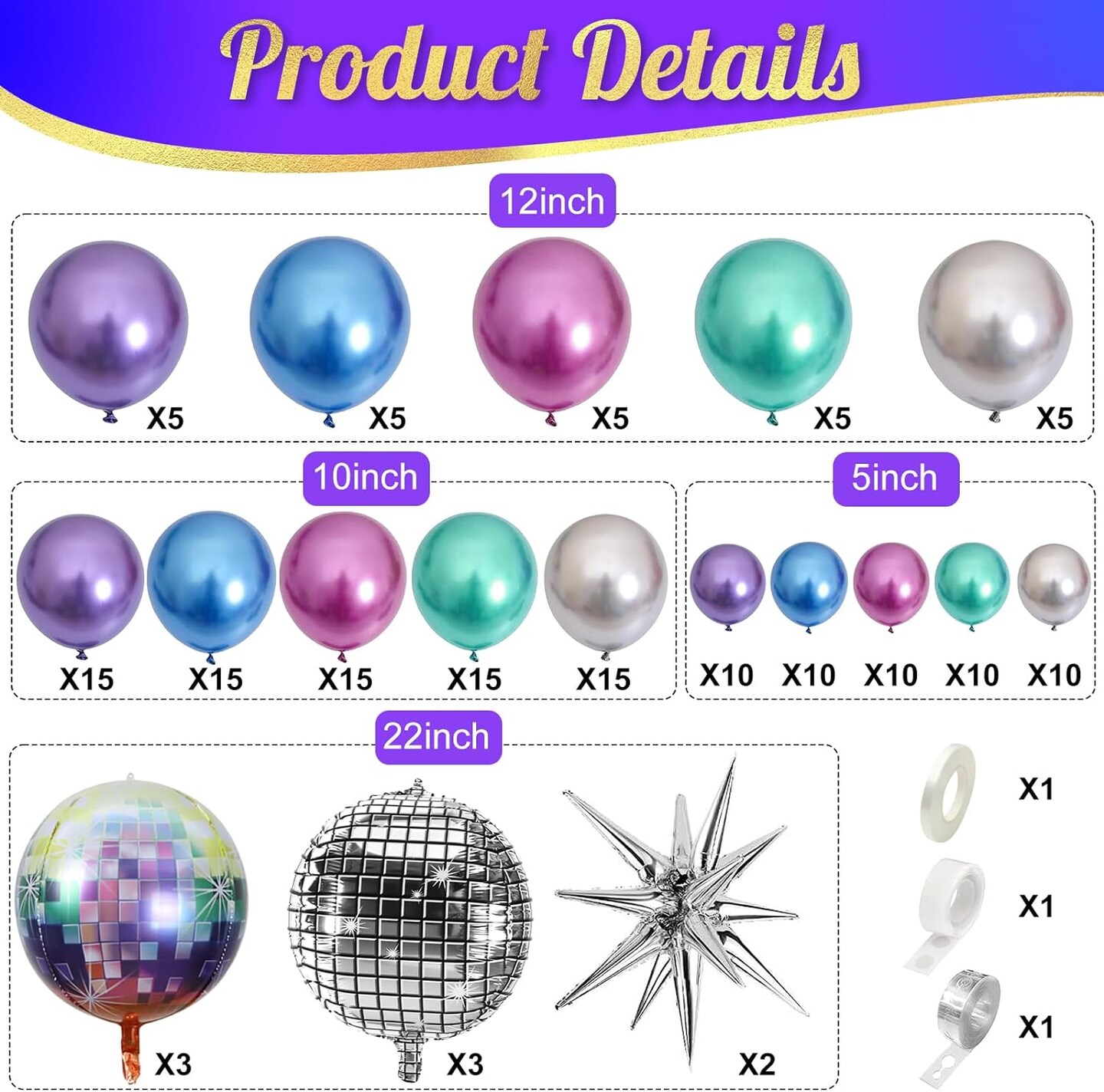 Metallic Balloons Arch Kit, Disco Ball Balloons Decorations, Disco Balloon Arch, Metallic Purple Blue Magenta Hot Pink Silver Green Chrome Balloons Garland, Disco Party Decorations