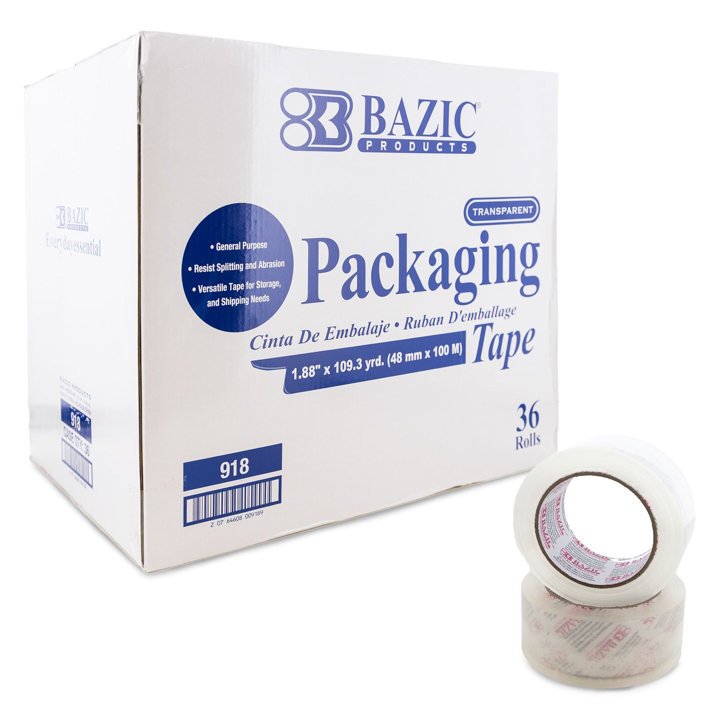 BAZIC Heavy Duty Industrial Clear Packing Tape 1.88&#x22; x 109.3 Yards (36/Box)