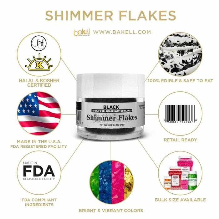 Black Edible Shimmer Flakes 4 Gram Jar