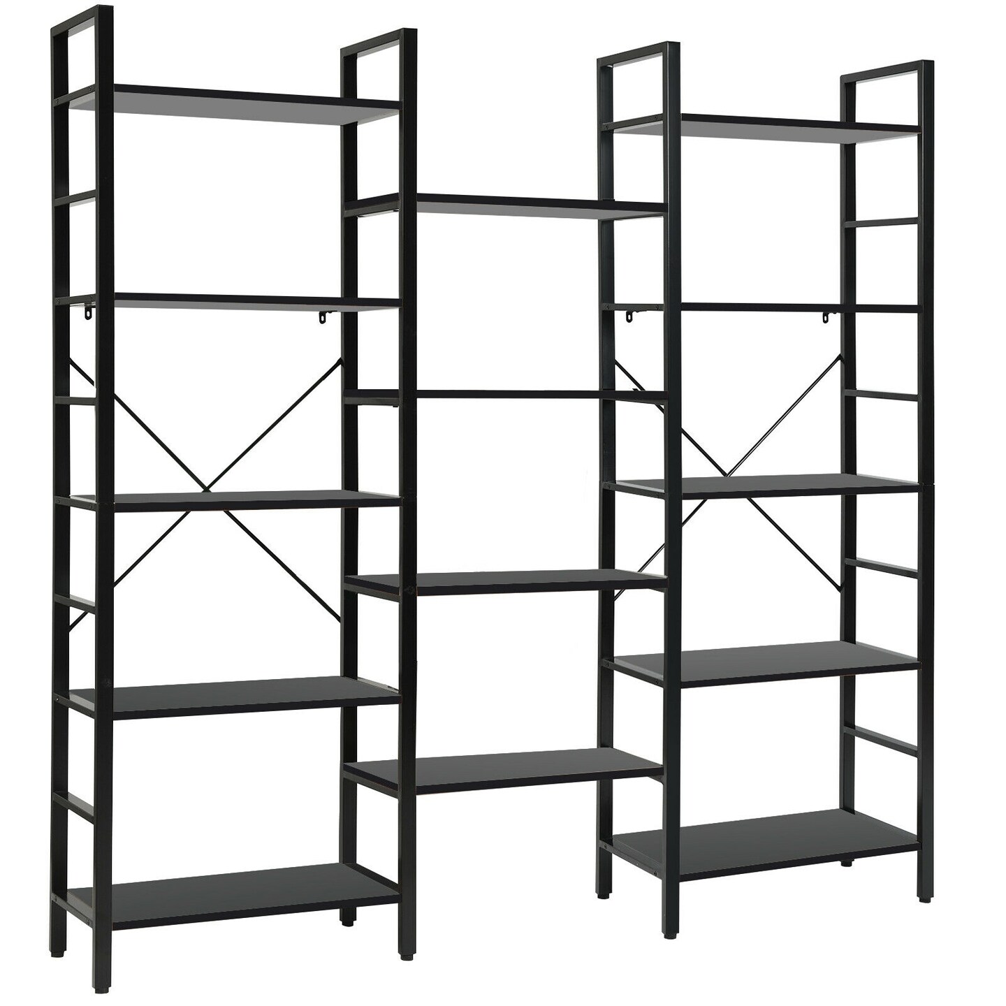 Vintage Triple Wide 5-Tier Bookcase Large Bookshelf Display Storage Shelf