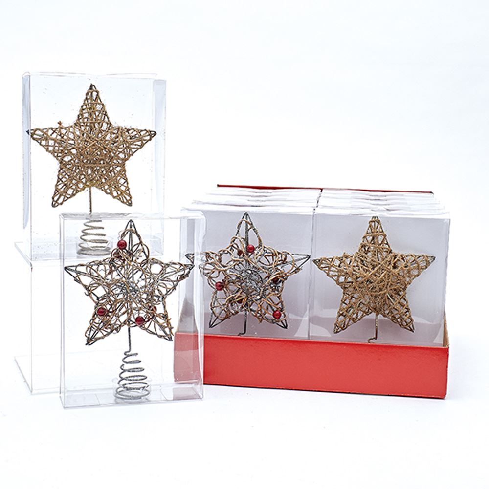 CC Christmas Decor Club Pack of 12 Brown Nature Star Christmas Tree Toppers 6&#x22;