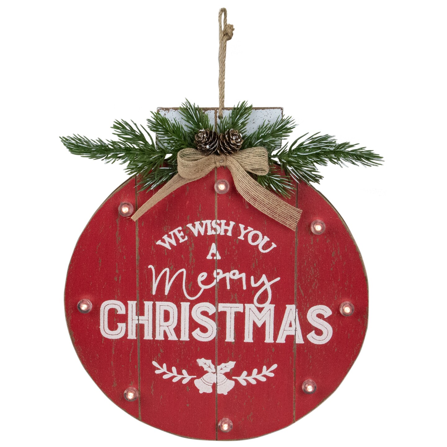 Northlight 13.75&#x22; Battery Operated Red Ornament &#x22;We Wish You a Merry Christmas&#x22; Wall Sign