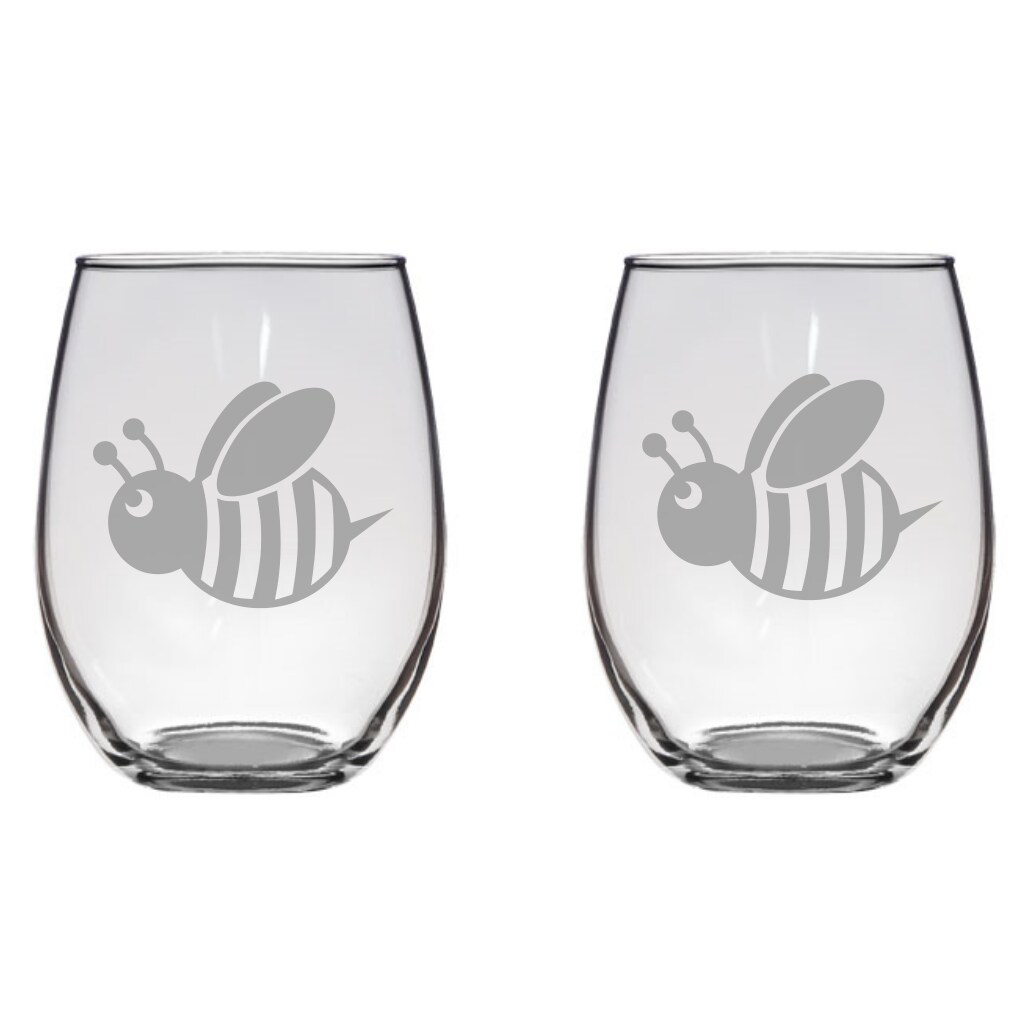 Cute Bumble Bee Etched Stemless Wine Glasses Free Personalization |  MakerPlace by Michaels